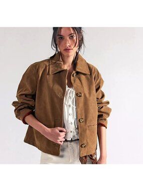 Free People Hera Vegan Suede Jacket Country Heritage Old Money Brown Womens XS